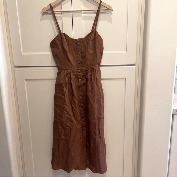 Reformation Thelma midi dress in brown linen size 2 - Picture 9 of 14